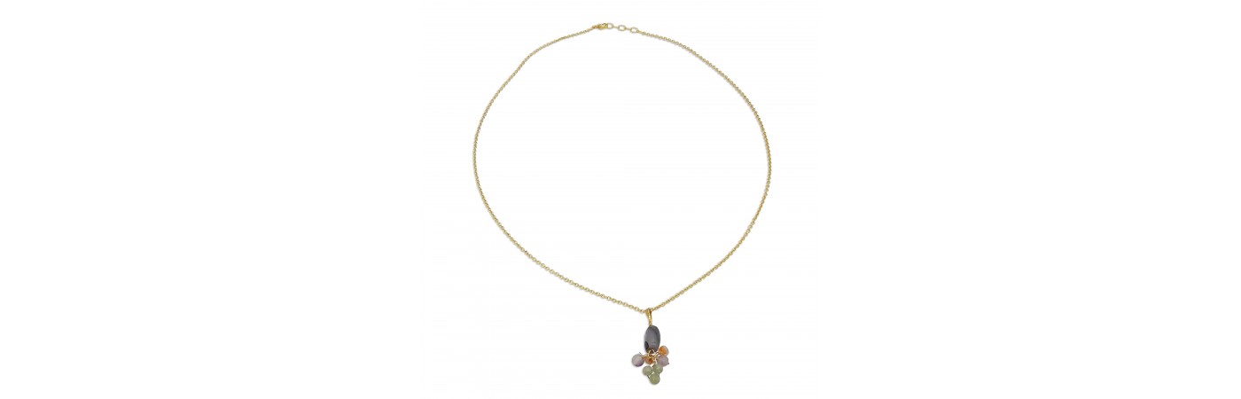 Melted Gemstone Brass Gold Plated Necklace